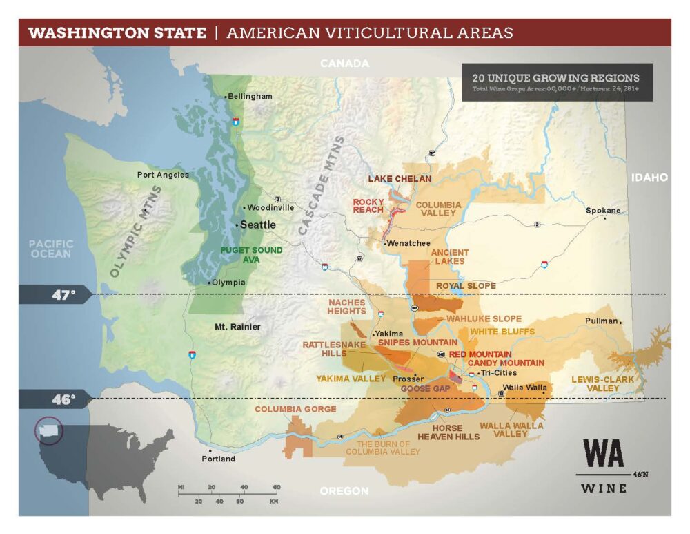 map of Washington state showing its AVAs.