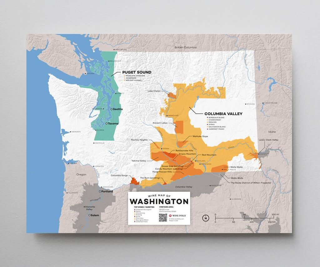 map of Washington with it's AVAs